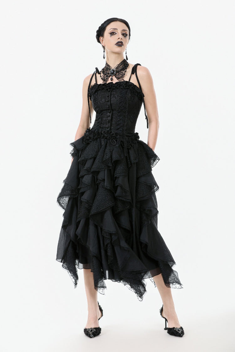 Black Floral Jacquard Lace-Up Women's Gothic Elegant Bustier - Product - 9