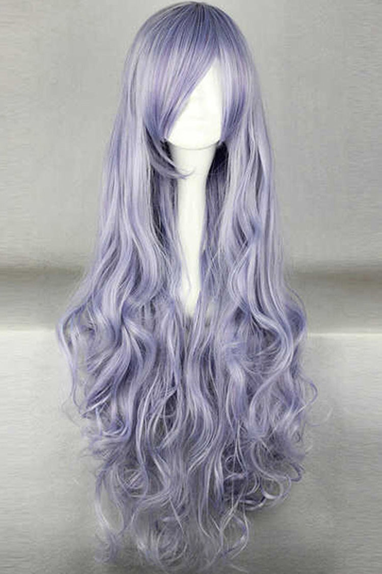 Purple Slant Bangs Long Curly Hair Sweet Lolita Wig - Purple - 1