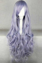 Purple Slant Bangs Long Curly Hair Sweet Lolita Wig - Purple - 1