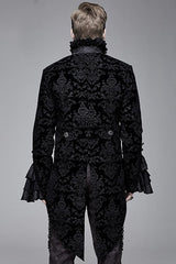Black Court Pattern Stand Collar Gothic Mens Coat - Product - 3