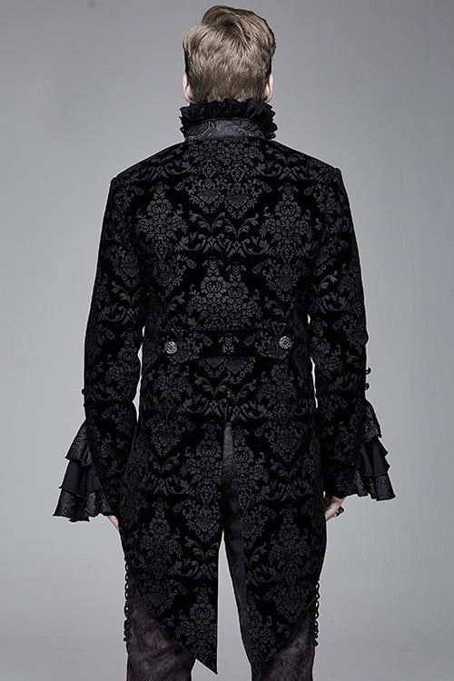 Black Court Pattern Stand Collar Gothic Mens Coat - Product - 3