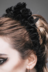 Black Handmade Velvet Women's Gothic Rose Headband - Product - 4