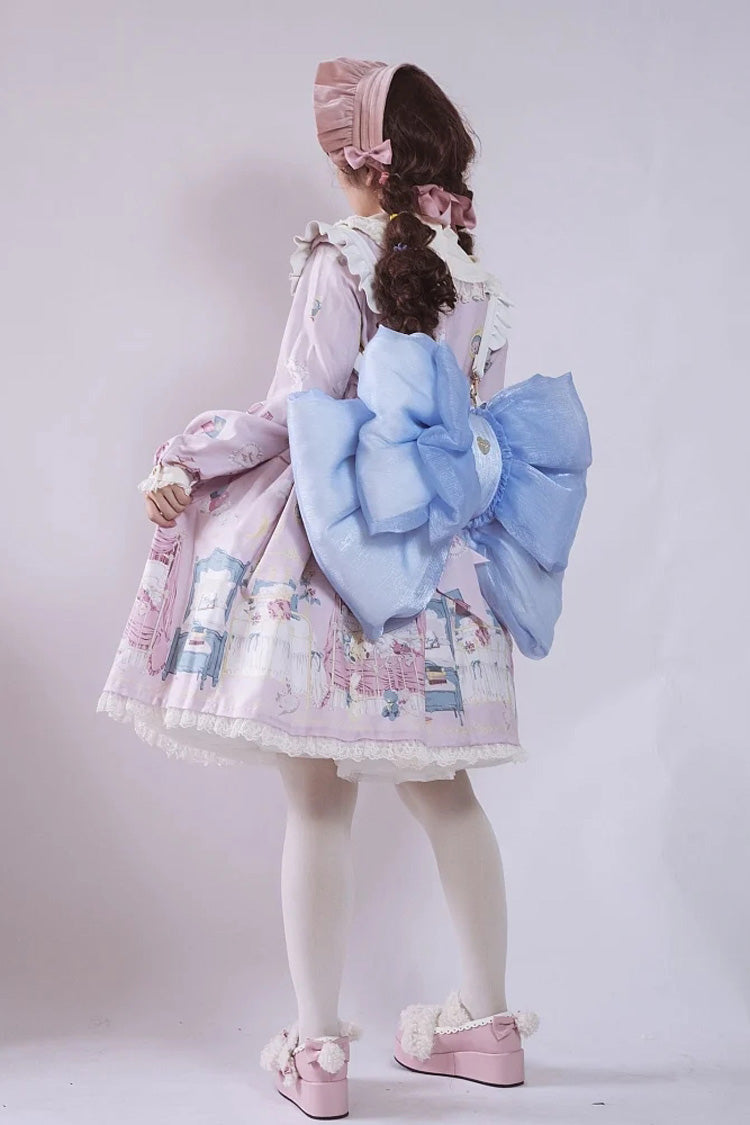 Blue Big Bowknot Metal Heart Nameplate Lolita Backpack - Product - 4