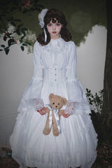 White [Requiem] Stand Collar Long Sleeves Ruffle Lace Gothic Lolita Dress - Product - 7