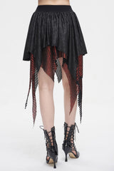 Red/Black Lrregular Mesh Splice Buckle Women's Gothic Skirt - Product - 6