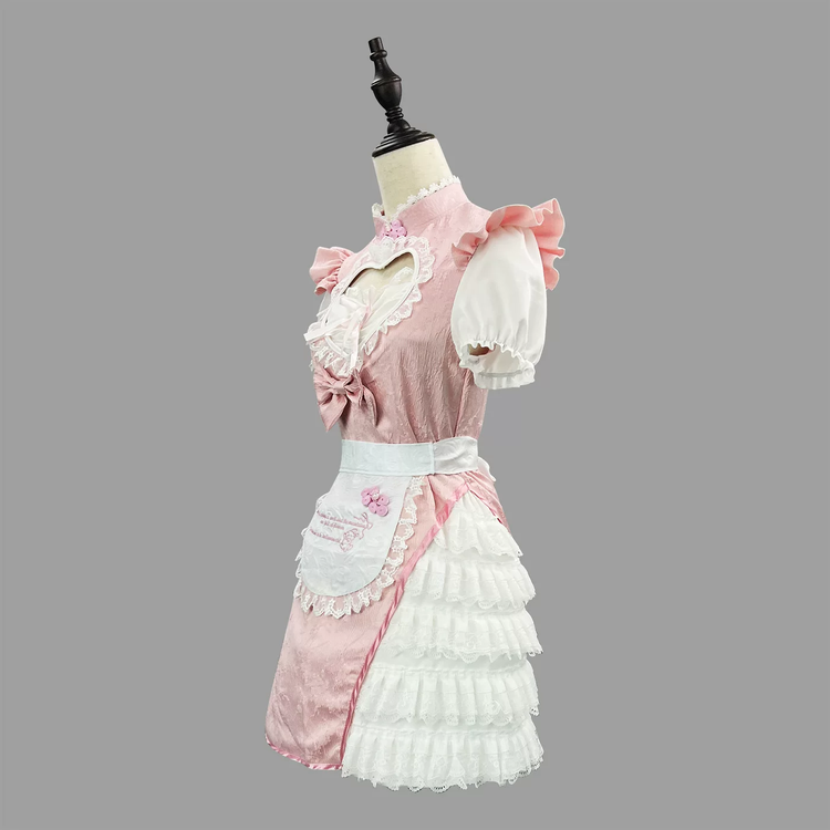 Pink and White Heart Cutout Maid Lolita Dress with Apron Accent - view 2