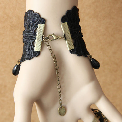 Black Retro Fashion Female Lace Gothic Lolita Ring Bracelet - Product - 3