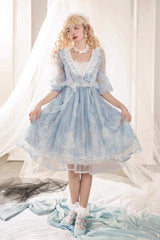 Planet Butterfly Print Bowknot Classic Gothic Lolita Dress 2 Colors - Blue - 8