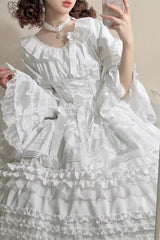 White [Layered Buttercream Frosting] Short Sleeves Ruffle Bowknot Lace Sweet Lolita Dress - Product - 4