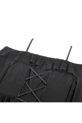 Black Moon Charm Off Shoulder Long Puff Bishop Sleeves Layered Ruffled Hem Women's Gothic Slip Dress - Product - 17