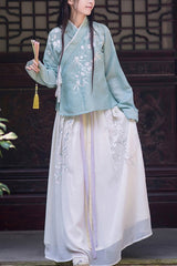 Green Chinese Ancient Style Han Dynasty Plum Embroidery Sweet Hanfu Dress Two Piece - Green - 1