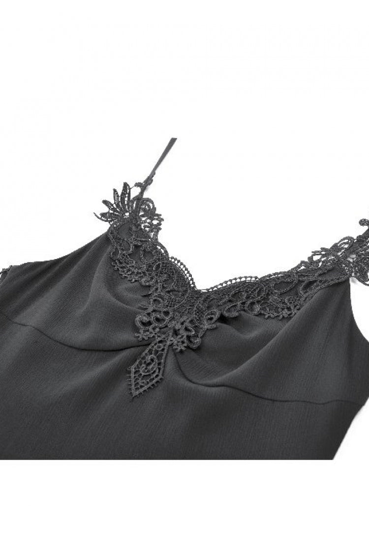Black V Collar Lace Embroidered Asymmetric Women's Gothic Slip Dress - Product - 12
