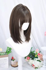 Medium Length Straight Sweet Lolita Wig with Light Airy Bangs 2 Colors - Product - 4