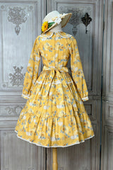 Yellow [Gardening Sunflower] Long Sleeves Print Ruffle Bowknot Sweet Elegant Lolita Dress - Product - 4