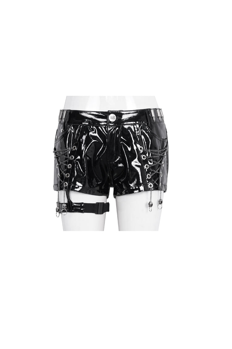 Black Slim Womens Steampunk Shorts - Product - 6