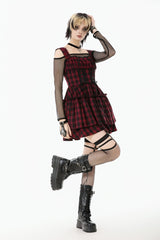 Red/Black Sleeveless Layered Plaid Ruched Women's Cake Dress Graduation Dress - Product - 9