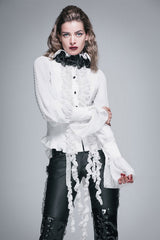 White Lace Up Chiffon Ruffled Dovetail Womens Gothic Blouse - Product - 2