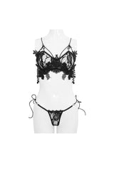 Black Three-Dimensional Lace Black Pearl Pendant Decorative Lace Lace Up Women's Gothic Corset Set - Product - 6