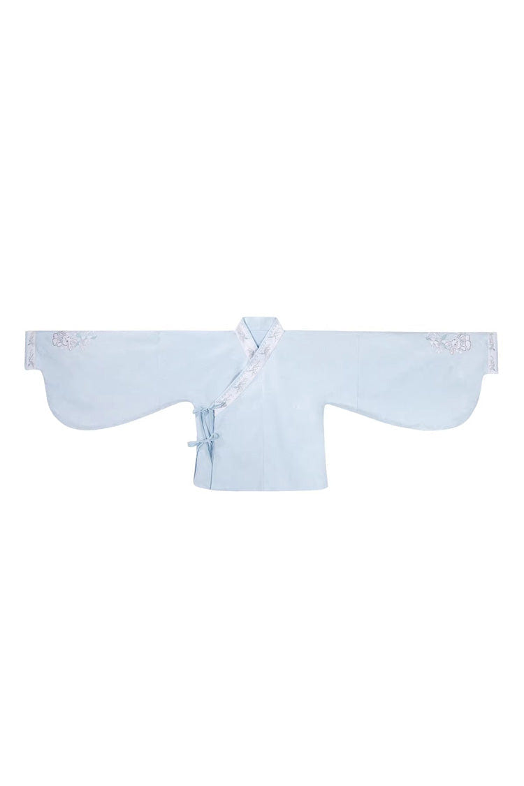 Light Blue [Alice in the Illusion] Stand Collar Pastoral-StylePrinted Bow Lace Chinese Style Vintage Lolita Ma Mian Skirt Set - Top(Only) - 13