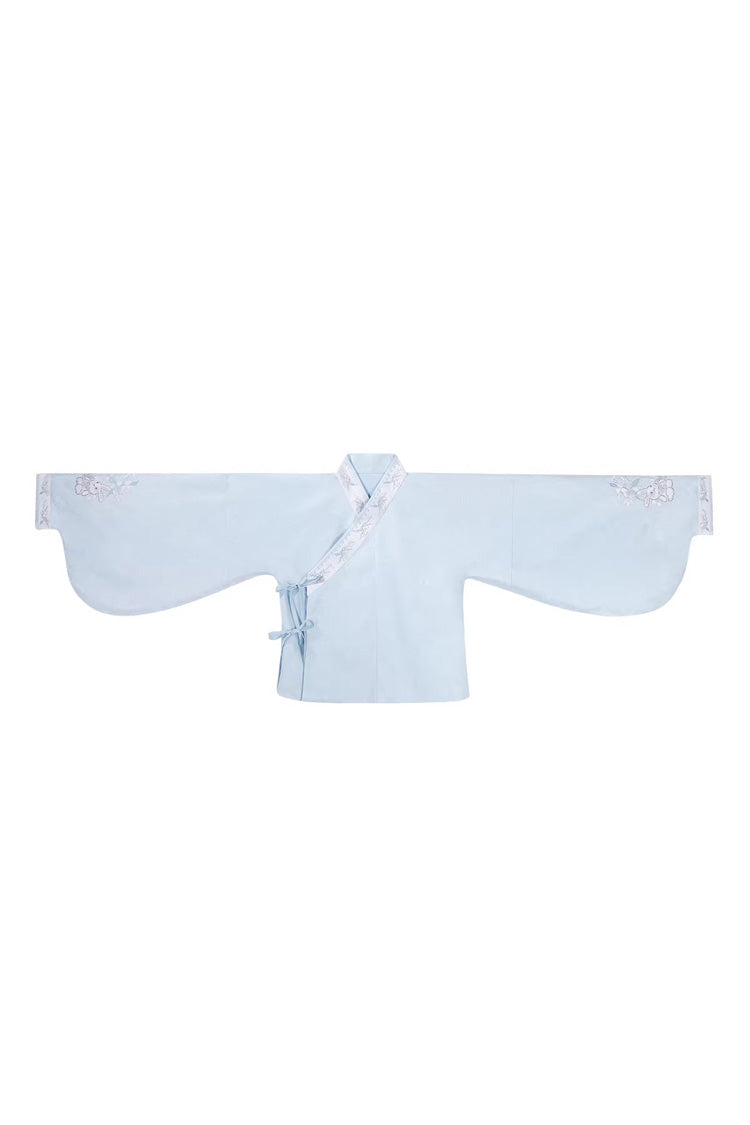 Light Blue [Alice in the Illusion] Stand Collar Pastoral-StylePrinted Bow Lace Chinese Style Vintage Lolita Ma Mian Skirt Set - Top(Only) - 13