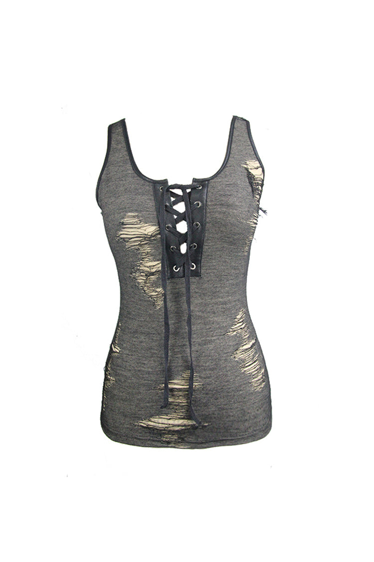 Black/Apricot Chest Lace Up Sleeveless Tight Women's Punk Vest - Product - 5