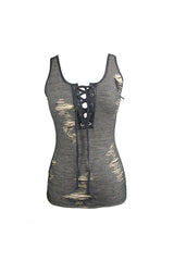 Black/Apricot Chest Lace Up Sleeveless Tight Women's Punk Vest - Product - 5