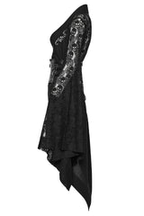 Black Irregular Hem Skull Print Hollow Stitching Womens Steampunk Kimono Dress - Product - 6