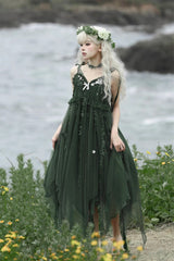 Green Forestry Asymmetric Hem Sweet Chinese Style Lolita Jsk Dress - Green - 1