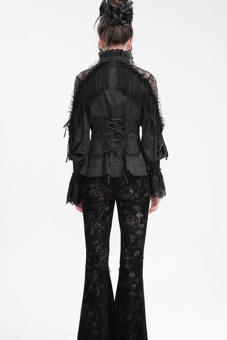 Black Long Sleeves Hollow Ripped Women's Gothic Blouse - Product - 6