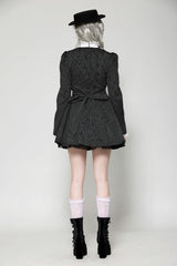 Black/White Striped Ruffled Lace Stand Collar Bow Long Sleeves Lace-Up Women's Gothic Lolita Graduation Dress - Product - 4