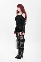 Black Off Shoulder Long Trumpet Sleeves Ruffle Women's Gothic Slip Blouse - Product - 12