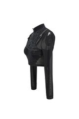 Black Round Collar Lace Check Short Women's Gothic Tops - Product - 7