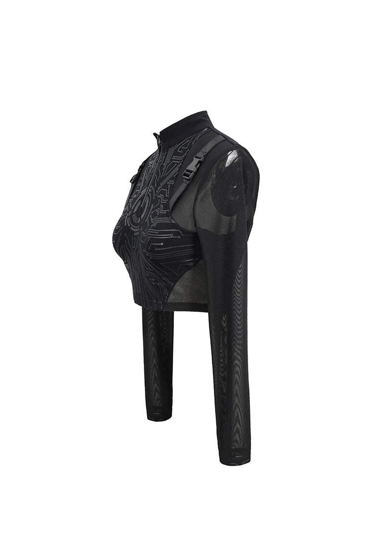 Black Round Collar Lace Check Short Women's Gothic Tops - Product - 7