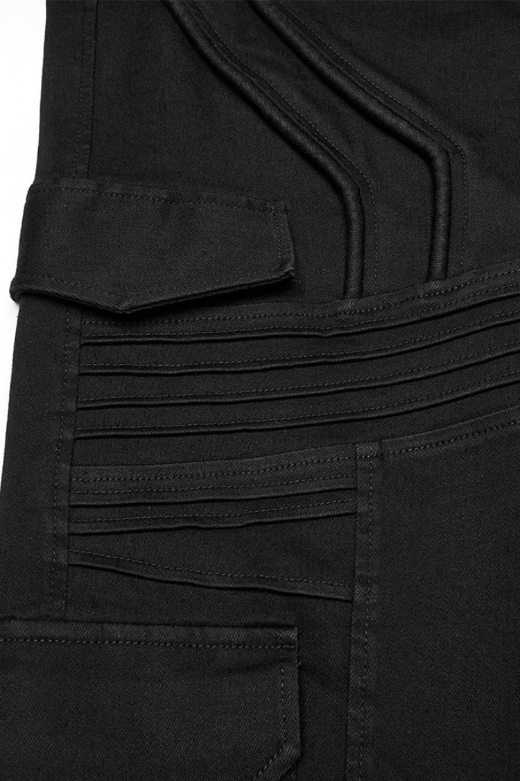 Black Multi-pocket Pleated Men's Punk Denim Pants - Product - 7