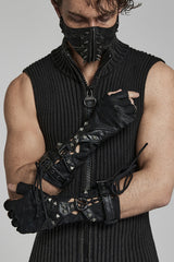 Rivets Print Lace-Up Men's Steampunk Gloves 2 Colors - Black - 1