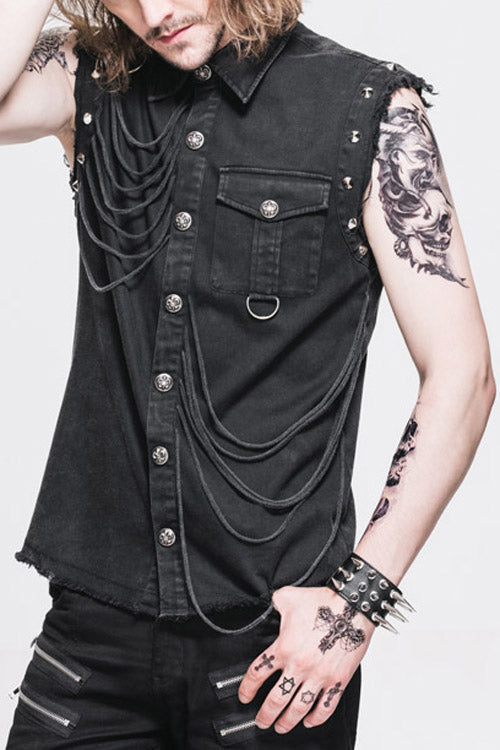 Black Rock Unedged Sleeveless Faded Mens Punk Blouse - Black - 1