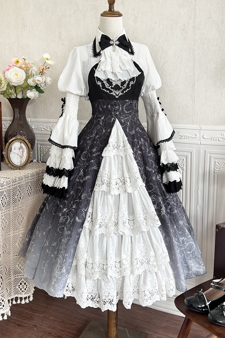 Black/White Print Bone Magic Ruffle Cardigan Lace Classic Gothic Princess Lolita Jsk Dress - Product - 6
