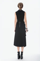 Black Lapel Collar Sleeveless Lace-Up Studded Zippered Eyelet Women's Punk Vest - Product - 4