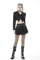 Black Lapel Collar Long Sleeves Chain-Decorated Women's Punk Irregular Short Jacket - Product - 9