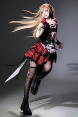 Black/Red [Rock Bunny] Sleeveless Double-Layered Embroidery Hooded Punk Lolita Skirt Set - Product - 6