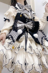 Black/White [Little Witch] Ruffle Embroidery Bowknot Gothic Lolita Jsk Dress Full Set - Product - 4