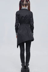 Black Gothic Patchwork Lace Spider Web Design Asymmetric Pleats Metal D-Shaped Buckle Decoration Long Women's Shirt - Product - 8
