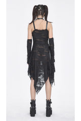 Black Sleeveless Lace Irregular Womens Gothic Strap Dress - Product - 6
