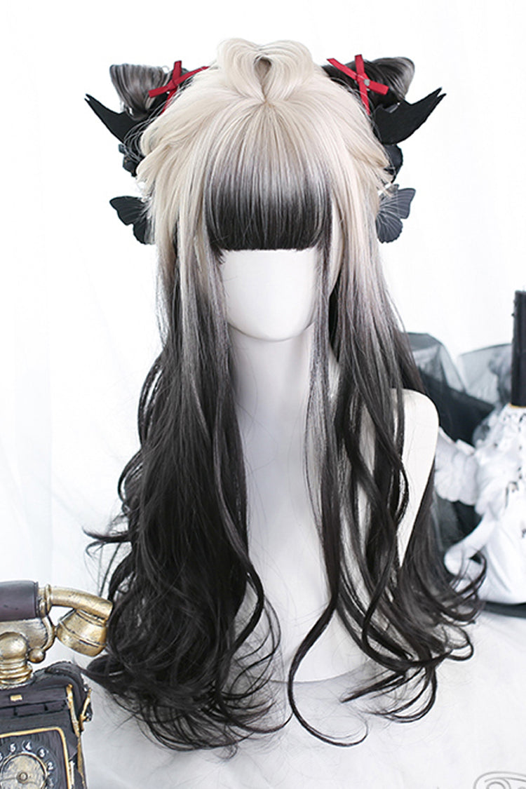 White /Black Gradient Long Curly Classic Lolita Wig - White /Black - 1
