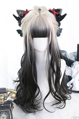 White /Black Gradient Long Curly Classic Lolita Wig - White /Black - 1