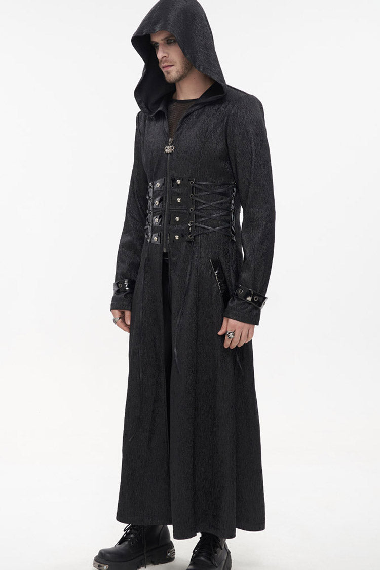 Black Punk Stripe Mechanism Material Adjustable Stitching Fake Girdle Design Slim Fit Men's Coat - Product - 3