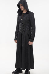 Black Punk Stripe Mechanism Material Adjustable Stitching Fake Girdle Design Slim Fit Men's Coat - Product - 3