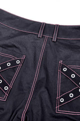 Black Dangerous Bear Chain-Decorated Women's Grunge Bell Bottom Pants - Product - 18