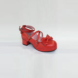 Red Bowknot Circular Buckle Low Heel Lolita Shoes - Product - 3