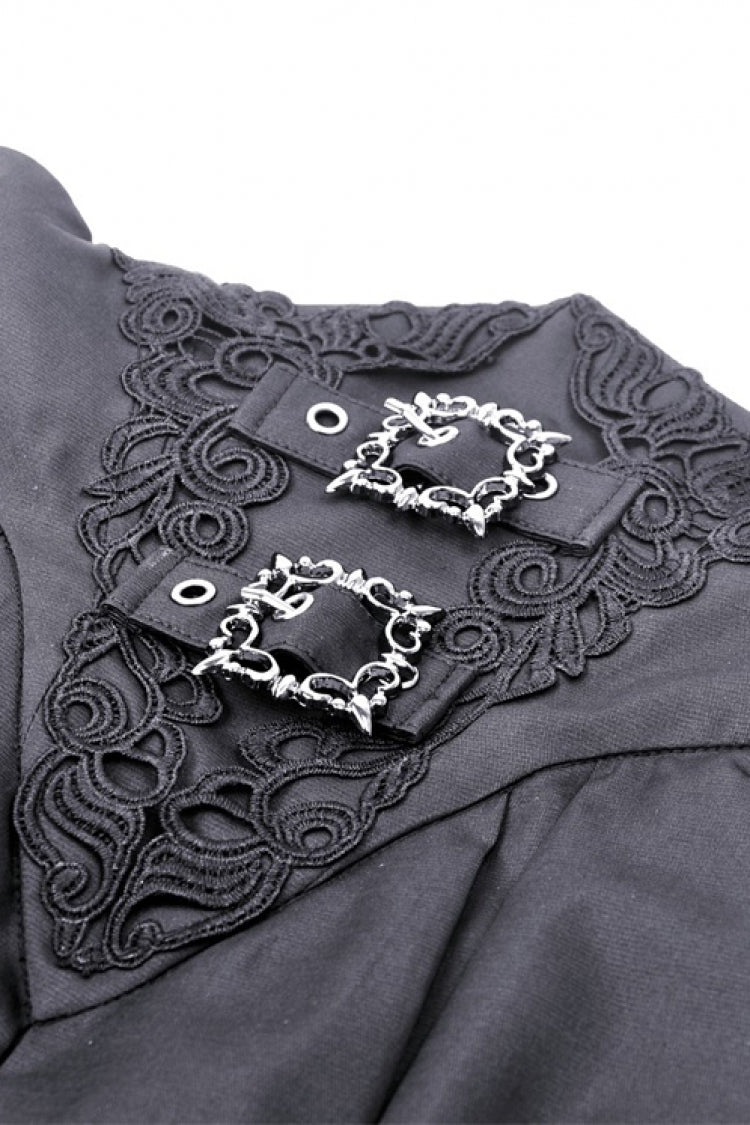 Black High Waisted Women's Gothic Pleated Long Skirt - Product - 12